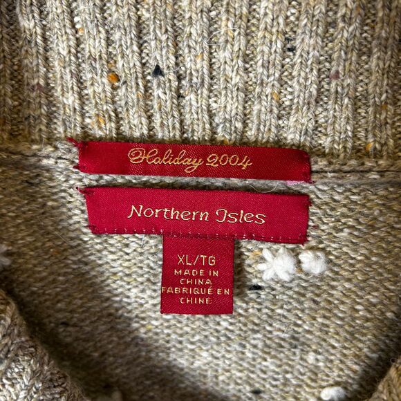 Northern Isles Tan Marled 2004 Christmas Winter Scenes Full Zip Sweater Size XL - Picture 5 of 15